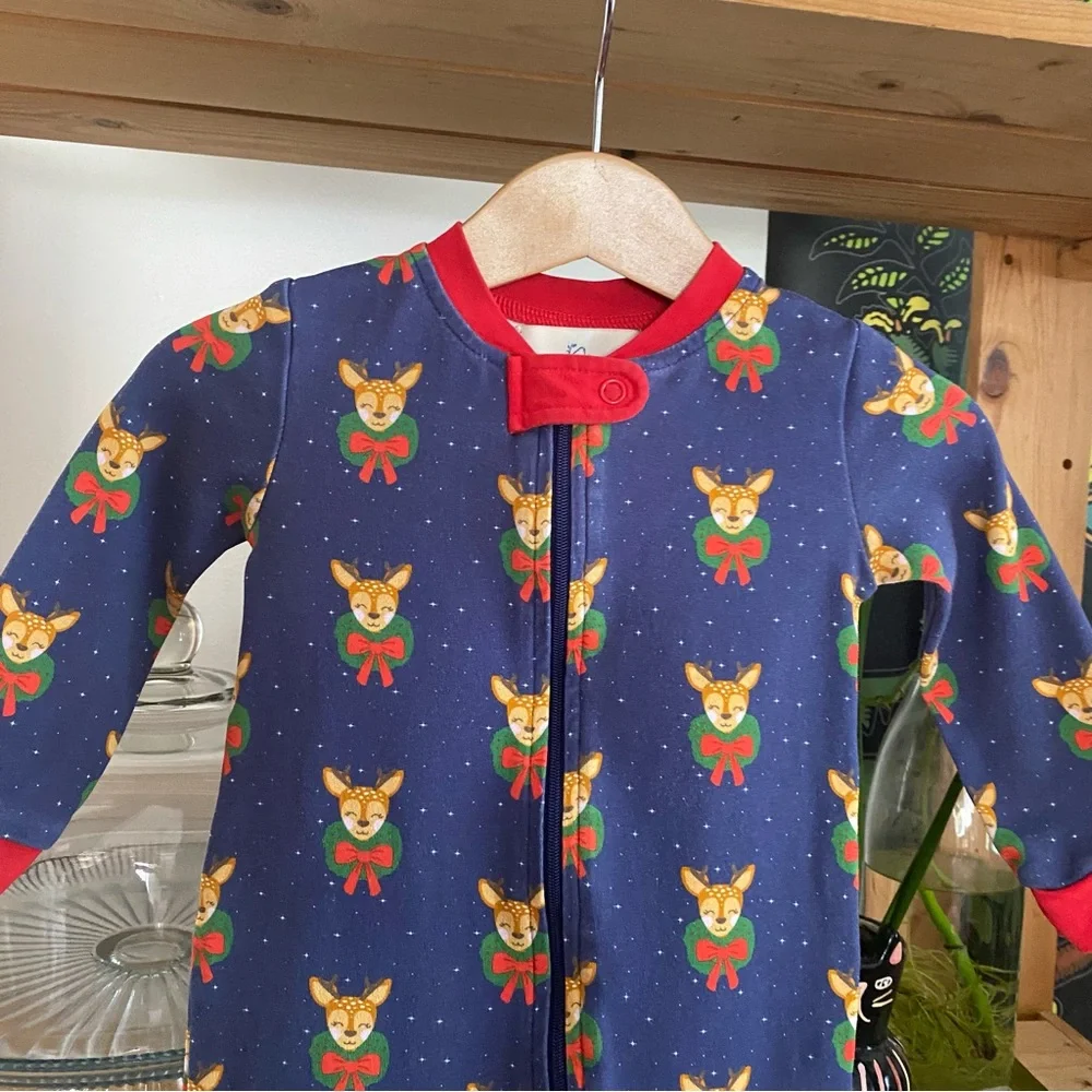 Smockingbird Blue Dasher The Reindeer Monogramed Christmas Zip Up Pajamas 6-9 m